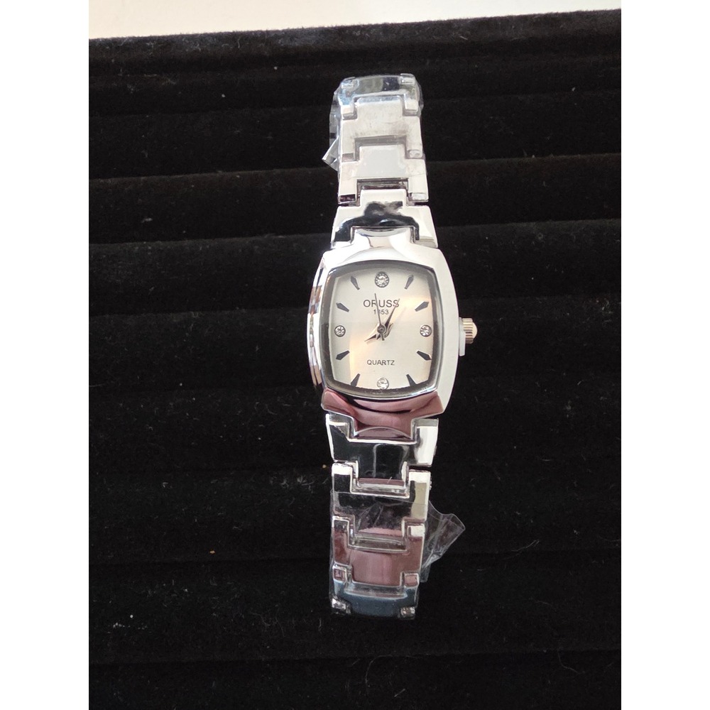 Oruss 1853 Quartz Watch Silver Tone Tonneau Case Crystal Markers Link Bracelet